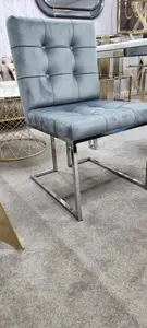 Atlanta Grey And Chrome Metal Plating Plush Velvet Dining Chair