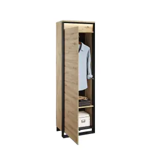 Quant QG-01 Hallway Cabinet in Oak Artisan & Black - 600mm x 2000mm x 400mm - Sleek Storage with LED Lighting