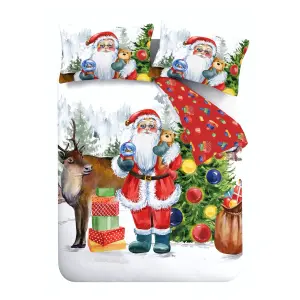 Catherine Lansfield Christmas Retro Santa Reversible Duvet Cover Set with Pillowcase White