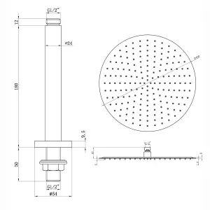 ENKI Contemporary Matte Black Fixed Ceiling Mounted Stainless Steel Shower Head & Arm 40cm