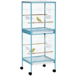 PawHut 2 In 1 Large Bird Cage Aviary with Wheels, Slide-out Trays Wood Perches