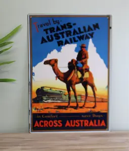 Vintage Metal Sign - Retro Advertising - Trans Australian Railway