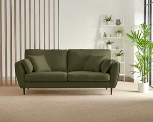 Furniturebox Ida Green Multitone 3 Seater Upholstered Linen Sofa With Scatter Cushions And Birch Wood Frame