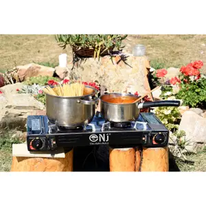 NJ SG-2SS Portable 2 Burner Stainless Steel Camp Gas Stove BBQ Outdoor Cooker Carry Bag+Case