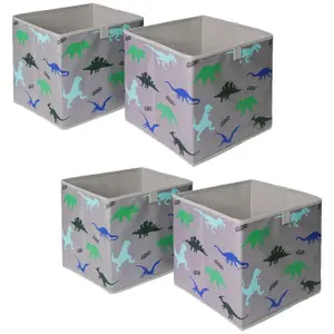 Pack of 4 x Dinosaur Print Cube Storage Boxes