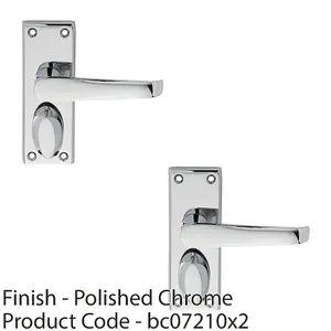 2 PACK - Straight Victorian Privacy Latch Door Handle - Polished Chrome Lever Backplate