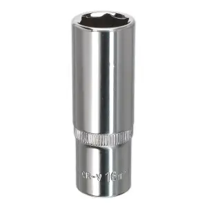 Sealey WallDrive Socket 16mm Deep 3/8" Drive Fully Polished Finish Tool SP3816D