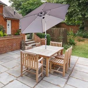 GlamHaus Tilting Garden Parasol Table Umbrella 2.7M with Crank Handle, UV40 Protection, Free Protection Cover - Light Grey