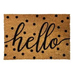 Black Hello Dots Door mat, 57cm x 40cm