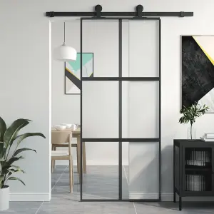 Berkfield Sliding Door Black 90x205 cm Tempered Glass and Aluminium