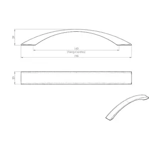 2x Concave Bow Cabinet Pull Handle 198 x 23mm 160mm Fixing Centres Satin Nickel