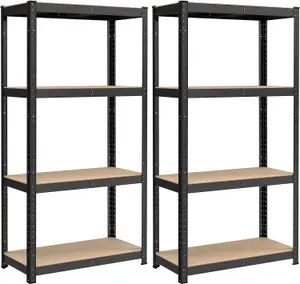 SONGMICS Boltless Steel Shelving Unit, Set of 2, 4-Tier Storage Rack for Garage and Shed, Black