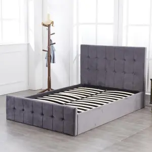 Ottoman Bed 4ft6 Grey Velvet Double Bed Frame Storage Gas Milano Side Lift Bed