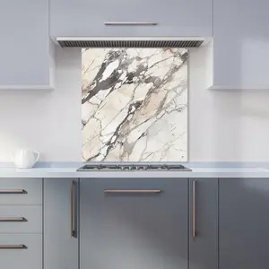 Off White Marble Effect Premium Glass Kitchen Splashback W900mm x H650mm