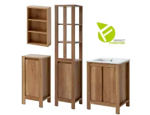 Bathroom Furniture Set: 600 Vanity Sink Freestanding Cabinet Slim Storage Shelf Oak Effect Classic