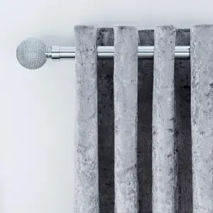 A.Unique Home Beaded Ball Metal Extendable Curtain Pole with Rings and Fittings (25/28mm) - Nickel, 120cm - 220cm Approx