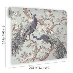 Laura Ashley Belvedere Duck egg Peacock Smooth Wallpaper