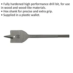 30mm x 152mm Premium Hardened Wood Drill Bit with Hex Shank for Precision Woodworking