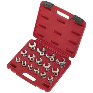 15-Piece Open Ended Crow's Foot Nut Spanner Socket Set with 3/8" Drive Ratchet