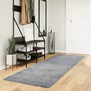 Shaggy Rug PAMPLONA High Pile Modern Blue 80x250 cm