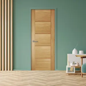 Linear Unglazed Contemporary White oak veneer Internal Timber Door, (H)1981mm (W)610mm (T)35mm