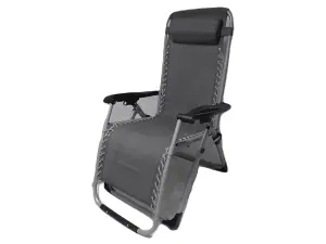 Zero Gravity Reclining Garden Chairs with Black Seat Cushions x2 (Folding Sun Lounger Recliner)