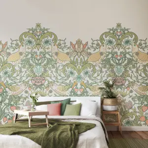 Origin Murals Birds, Fruit And Foliage - Sage and Apricot Matt Smooth Paste the Wall Mural 300cm wide x 240cm high