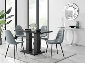 Furniturebox Imperia 4 Modern Black High Gloss Dining Table and 4 Grey Corona Black Leg Chairs