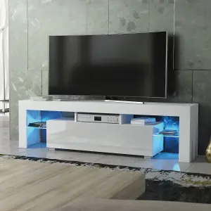 Aria TV Unit 160cm White with High Gloss Doors and LED Lighting - Creative Furniture