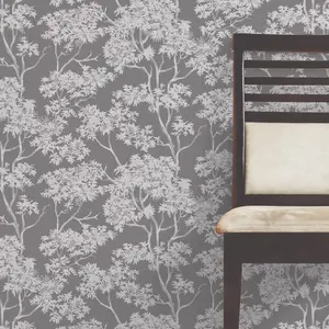 Colours Charcoal Mica effect Maple tree Smooth Wallpaper Sample