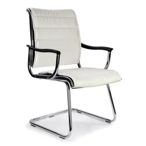 Nautilus Designs Medium Back Office Chair Leather Effect Visitors Chair Cantilever Chair with Chrome Frame, White