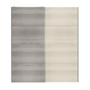 Atomia Panelled Grey & natural oak effect 2 door Sliding Wardrobe Door kit (H)2250mm (W)2000mm