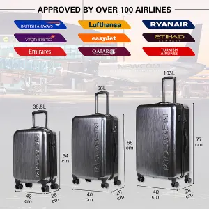 Newcom Hard Shell Trolley Suitcase 20/24/28" Set of 3 Iron Grey