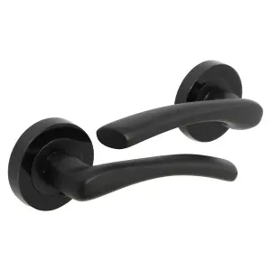 Zena Door Handle Modern Design Matt Black Lever on Nickel Rose Internal + Latch