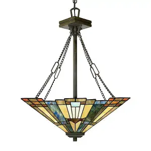 Elstead Inglenook 3 Light Ceiling Pendant Bronze, Tiffany, E27