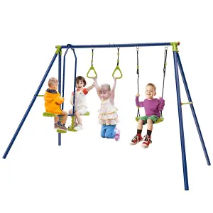 Costway 3-in-1 Kids Swing Set Metal A-Frame Swing Set U-shaped Swing Glider 2 Gym Ring