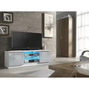 TV Unit 120cm Sideboard Cabinet Cupboard TV Stand Living Room High Gloss Doors - White & Grey