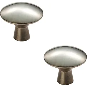 2x Disc Shaped Cabinet Door Knob on Tapered Stem 27mm Dia Satin Nickel