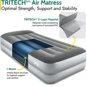 Single Air Bed with Built In Electric Pump Deluxe Inflatable Airbed Mattress Trail