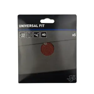 Universal Fit 40 grit Sanding disc (Dia)125mm, Pack of 5