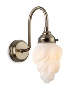 Luminosa Flame Wall Light Antique Brass with White Glass IP44