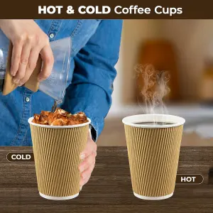 ECONX 12oz Takeaway Coffee Cups Disposable Ripple Insulated Brown Paper Coffee Cups For Hot and Cold Drinks (Pack of 50)