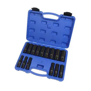 US PRO Tools 15pc 1/2" DR 12 PT European Deep Impact Socket Set 10mm-24mm 7535