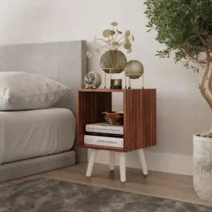 URBNLIVING 30cm Height Teak Wooden Storage Cube Bookcase Scandinavian Style White Legs Living Room Bedroom