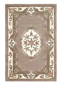 Beige Traditional Wool Rug, 25mm Thick Floral Handmade Rug, Beige Rug for Living Room, & Dining Room-67cm X 210cm (Runner)