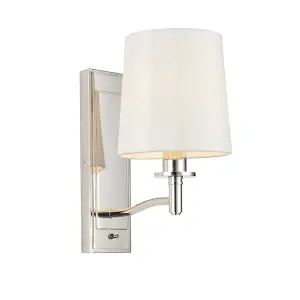 Luminosa Ortona Vintage Wall Lamp Bright Nickel White Fabric Shades with Toggle Switch