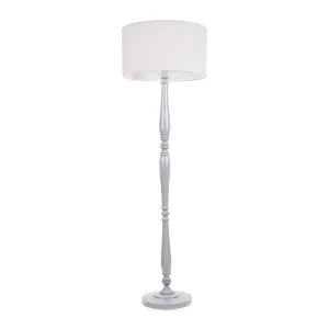 ValueLights Victoria Traditional Grey Wood Candlestick Floor Lamp with White Drum Shade