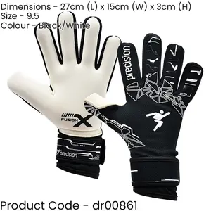 Size 9.5 PRO ADULT Goal Keeping Gloves - Lightweight Black/White Keeper Glove