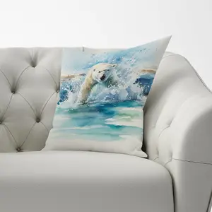 Hunting Polar Bear Watercolour Cushions 60cm x 60cm