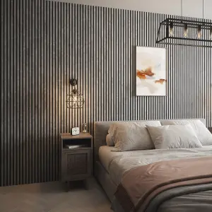 Kraus - Concrete Grey - Easy-Fit Acoustic Slat Wall Panel - (L) 240cm x (W) 57.3cm - Pack of 5 Panels